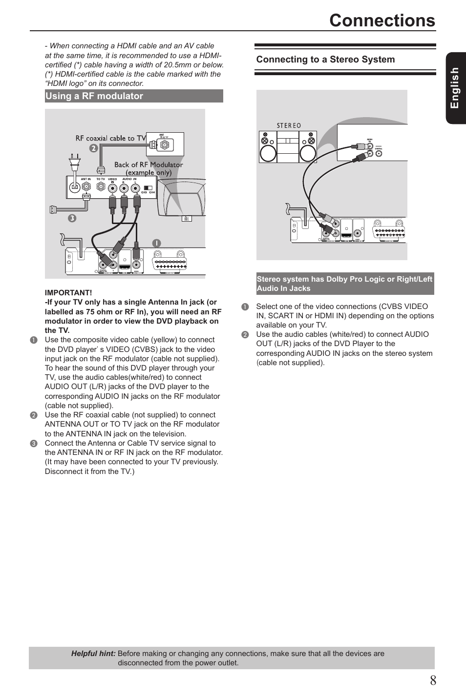 Connections, Eng lis h | Toshiba SD390 User Manual | Page 9 / 26