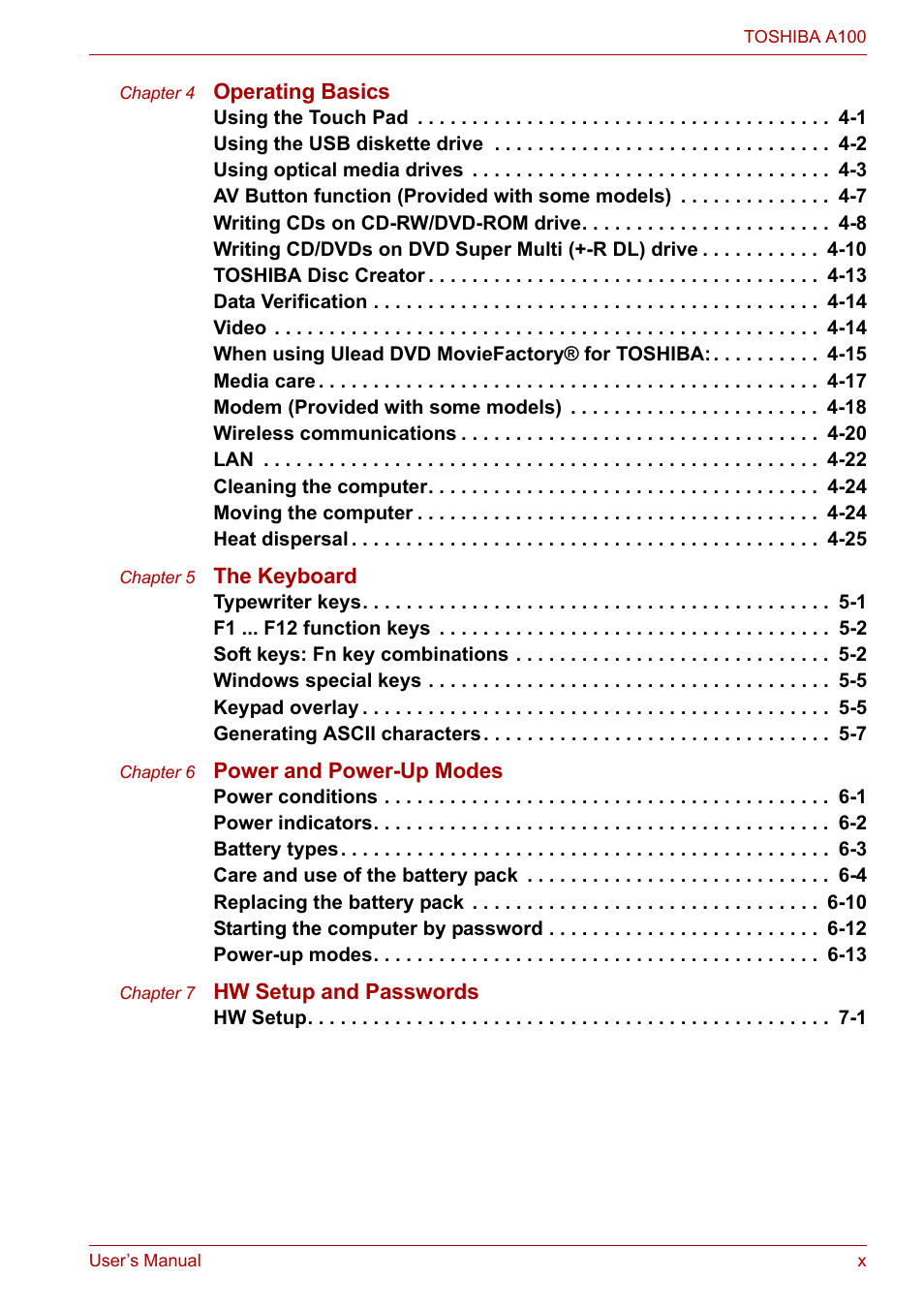 Toshiba Satellite A100 (PSAAR) User Manual | Page 10 / 171