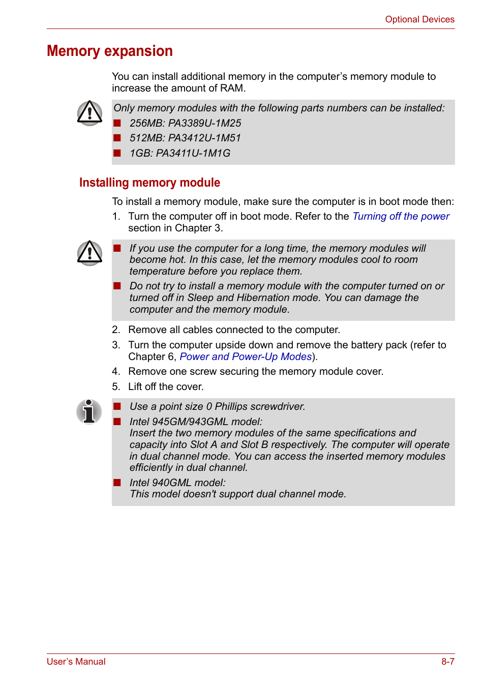 Memory expansion, Memory expansion -7 | Toshiba Satellite A100 (PSAAR) User Manual | Page 109 / 171