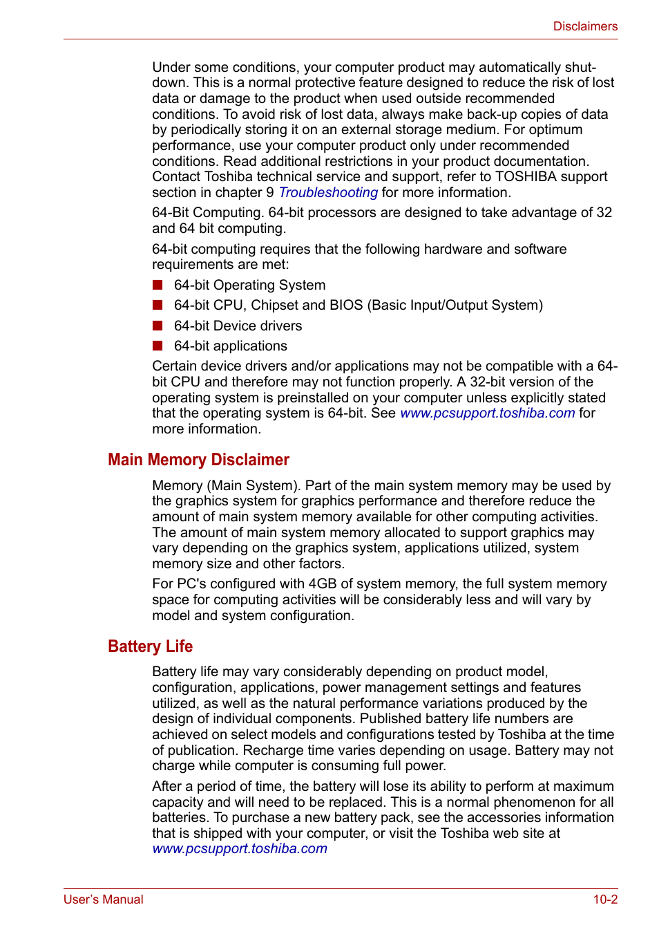 Battery life | Toshiba Satellite A100 (PSAAR) User Manual | Page 135 / 171