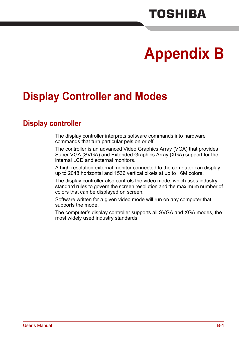 Appendix b: display controller and modes, Appendix b, Display controller and modes | For mor, Display controller | Toshiba Satellite A100 (PSAAR) User Manual | Page 141 / 171