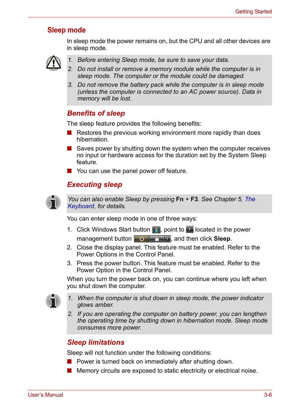 Sleep mode | Toshiba Satellite A100 (PSAAR) User Manual | Page 50 / 171