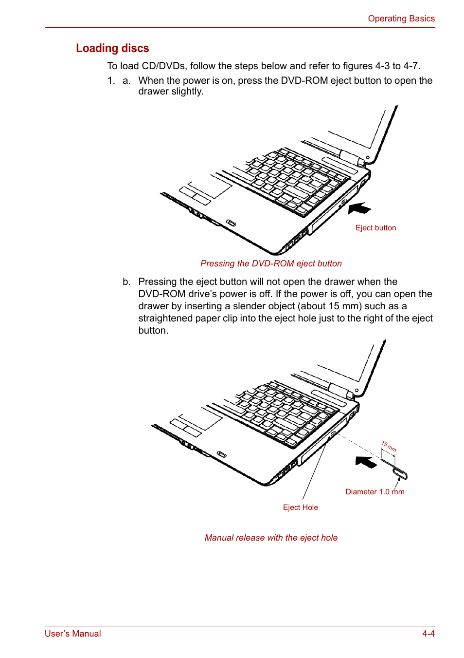 Loading discs | Toshiba Satellite A100 (PSAAR) User Manual | Page 56 / 171