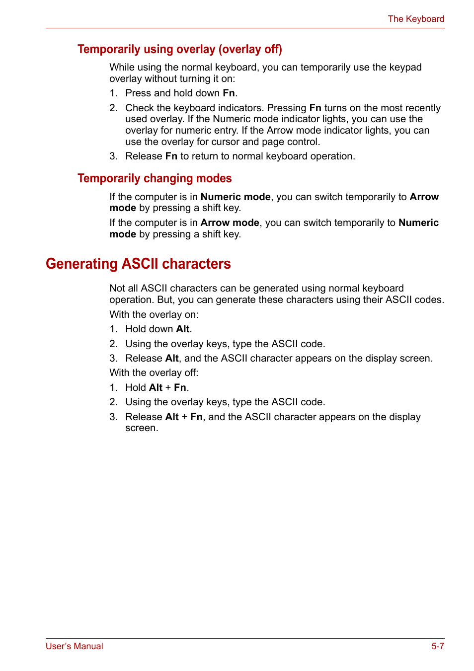 Generating ascii characters, Generating ascii characters -7 | Toshiba Satellite A100 (PSAAR) User Manual | Page 84 / 171