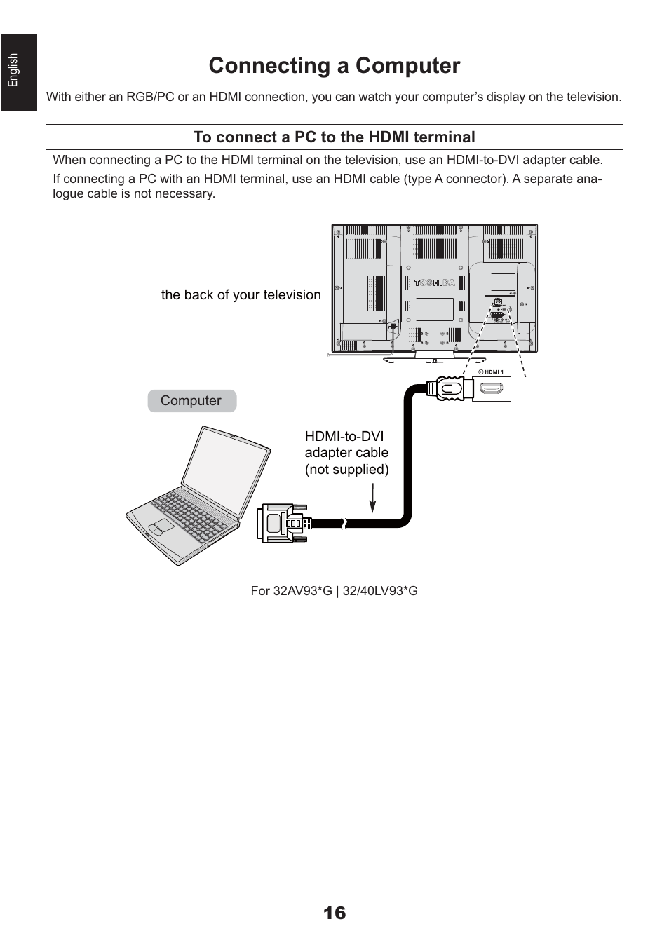 Connecting a computer | Toshiba AV933 User Manual | Page 16 / 68