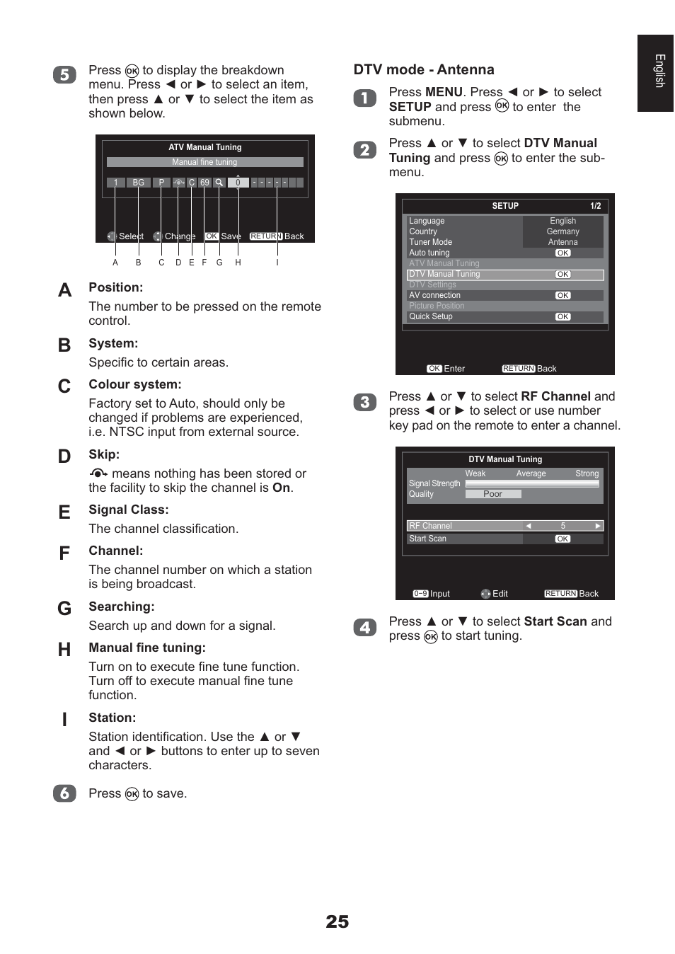 Dtv mode - antenna | Toshiba AV933 User Manual | Page 25 / 68