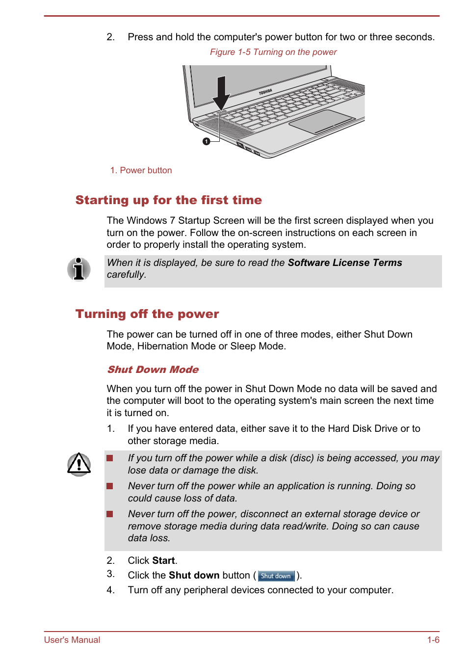 Starting up for the first time, Turning off the power | Toshiba Satellite U840W User Manual | Page 20 / 120