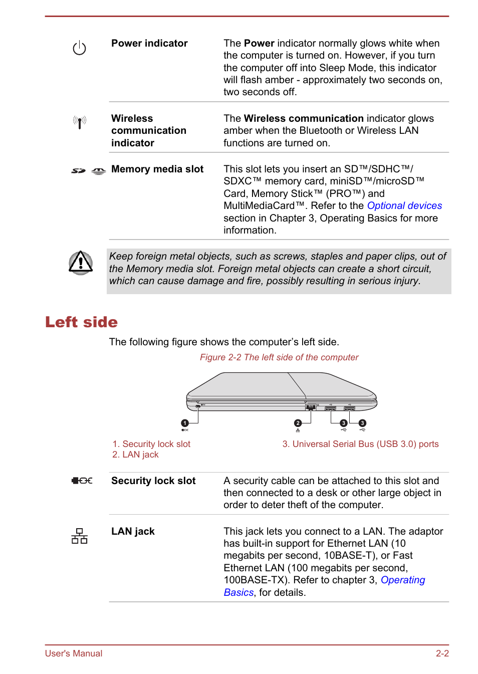 Left side, Left side -2 | Toshiba Satellite U840W User Manual | Page 26 / 120