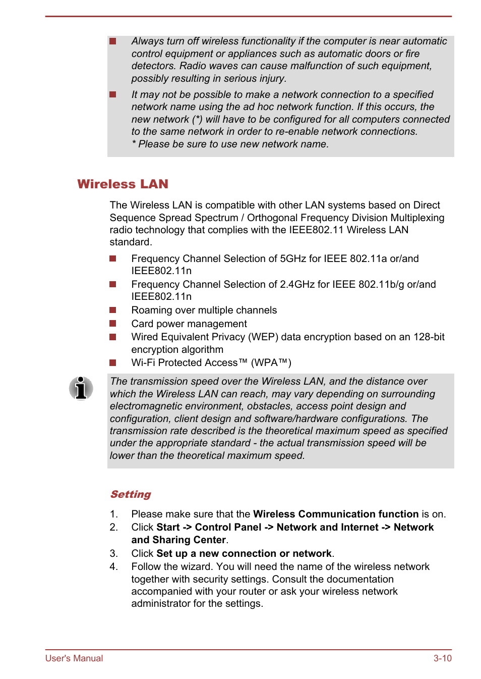 Wireless lan | Toshiba Satellite U840W User Manual | Page 46 / 120