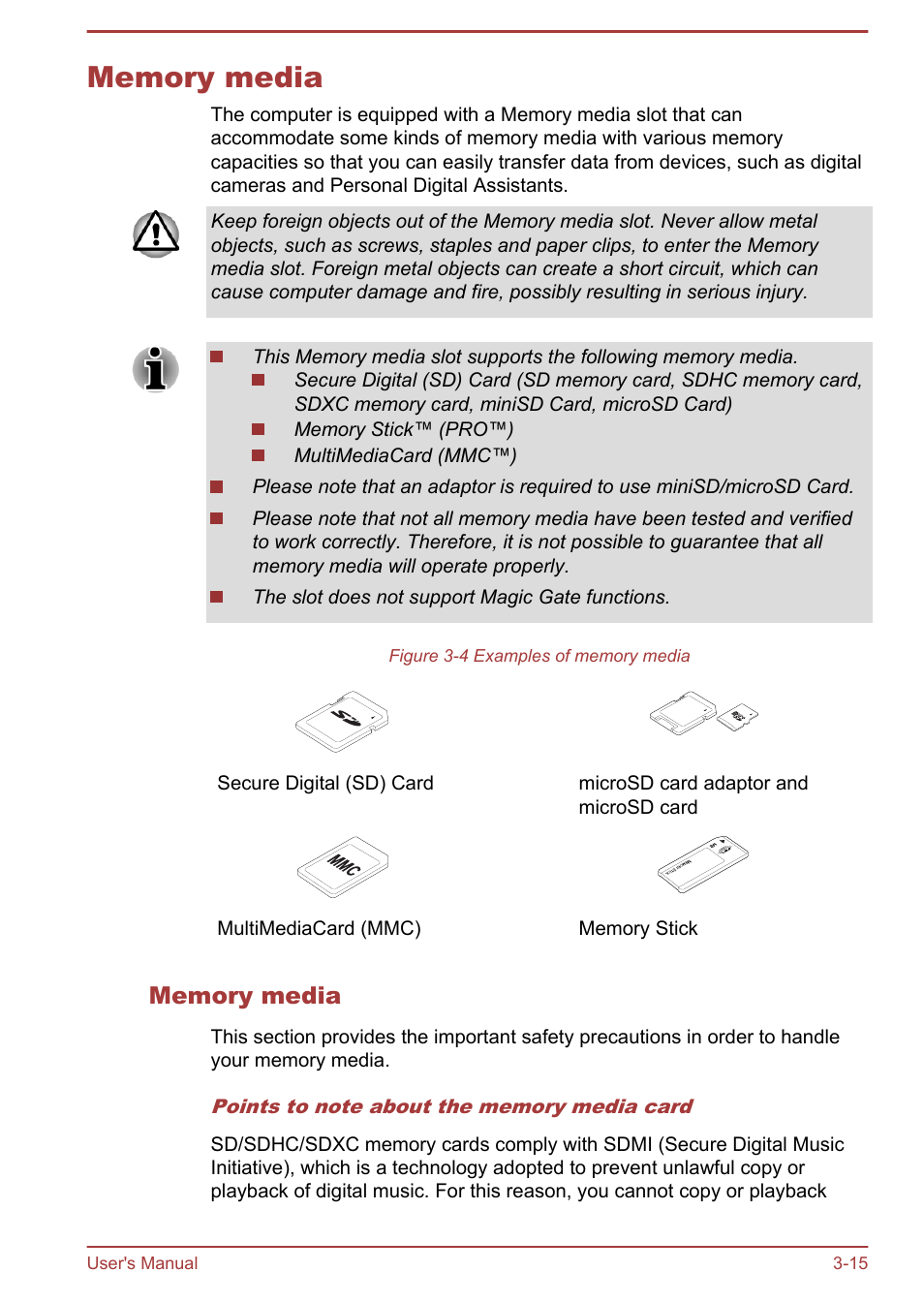 Memory media, Memory media -15 | Toshiba Satellite U840W User Manual | Page 51 / 120