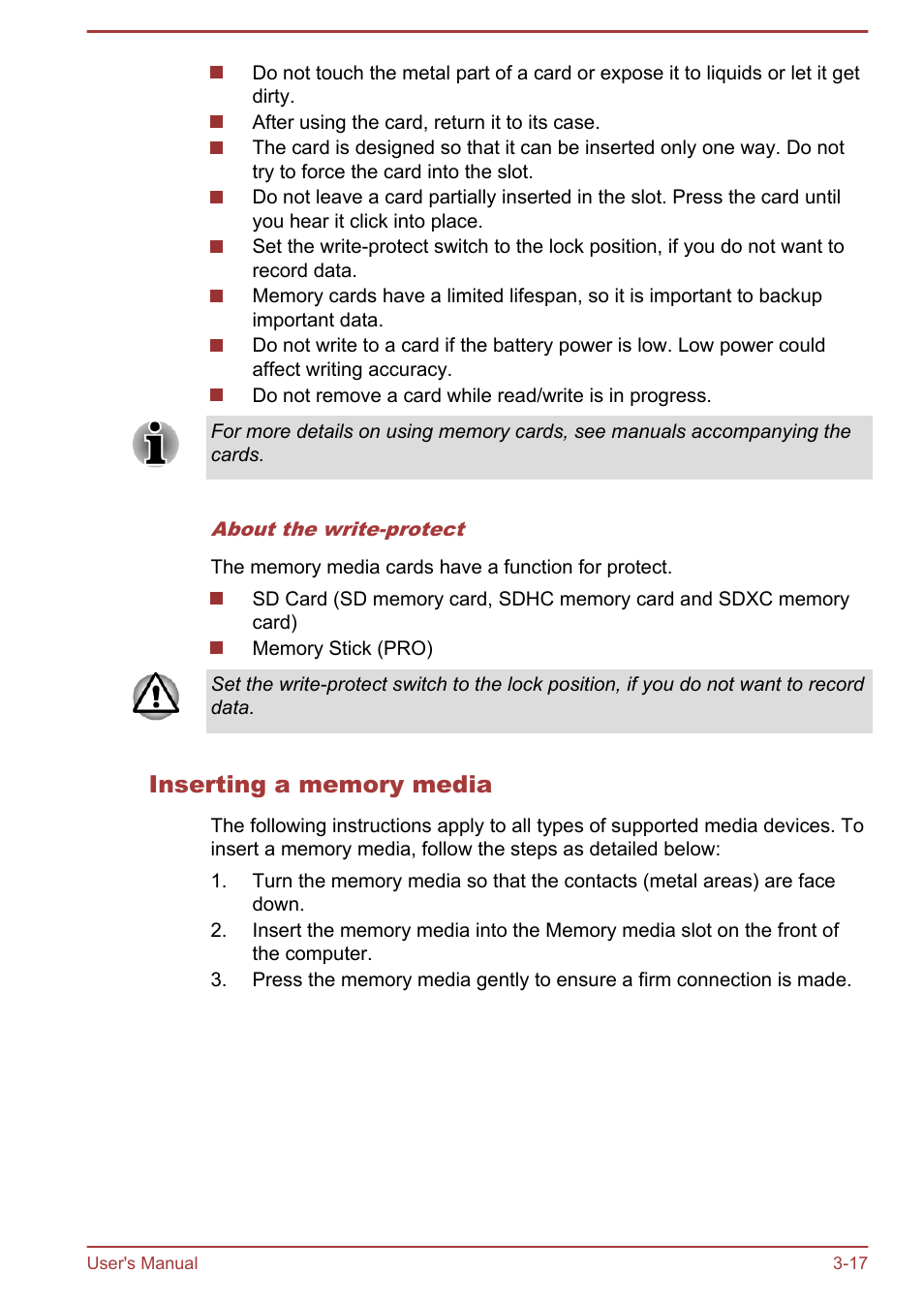 Inserting a memory media | Toshiba Satellite U840W User Manual | Page 53 / 120