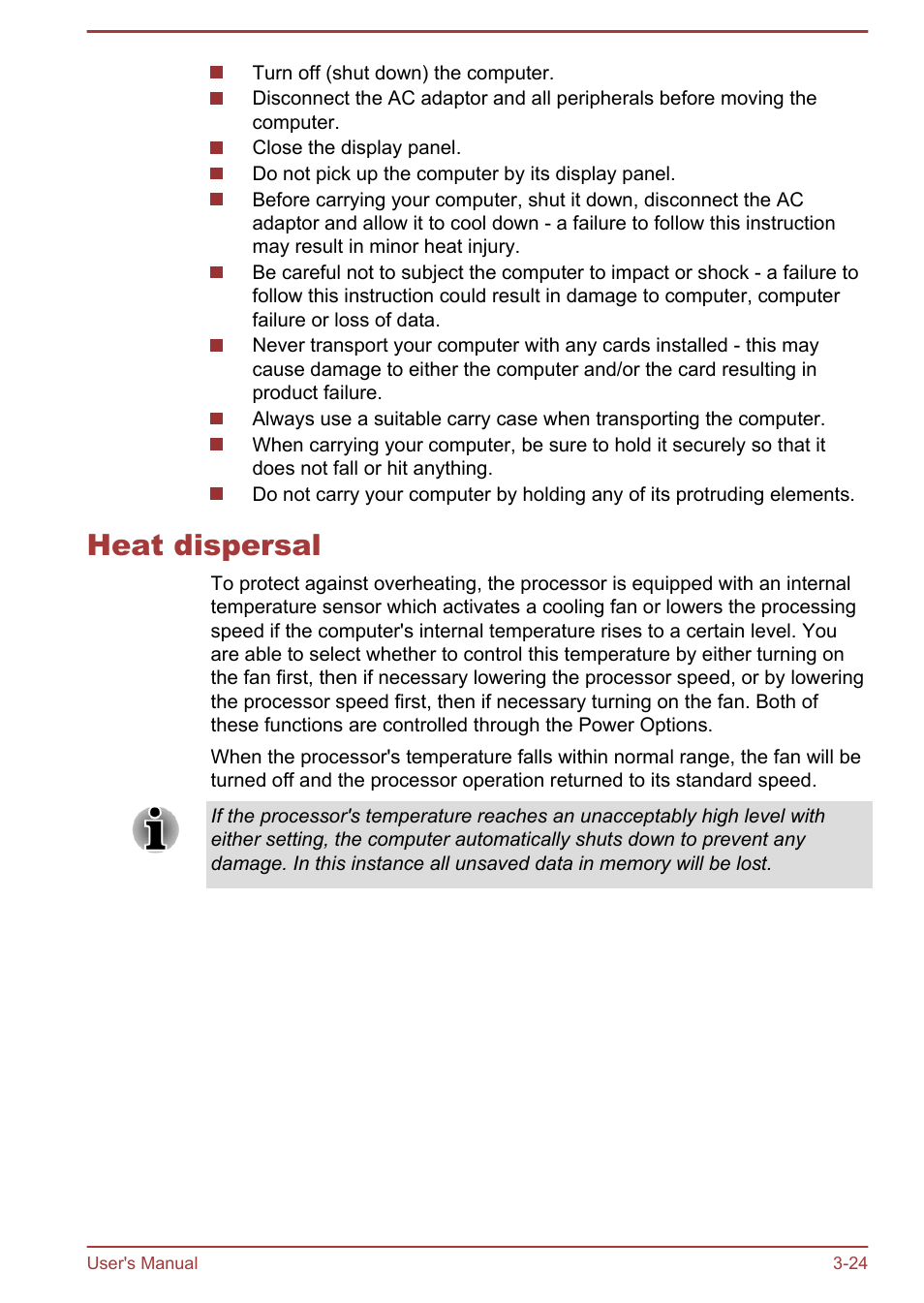 Heat dispersal, Heat dispersal -24 | Toshiba Satellite U840W User Manual | Page 60 / 120
