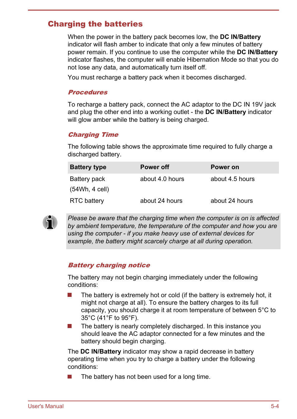 Charging the batteries | Toshiba Satellite U840W User Manual | Page 84 / 120