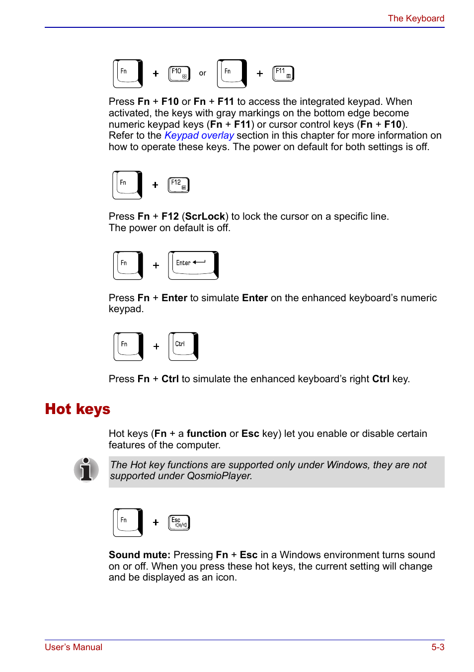 Hot keys, Hot keys -3 | Toshiba Qosmio F20 (PQF22) User Manual | Page 105 / 282