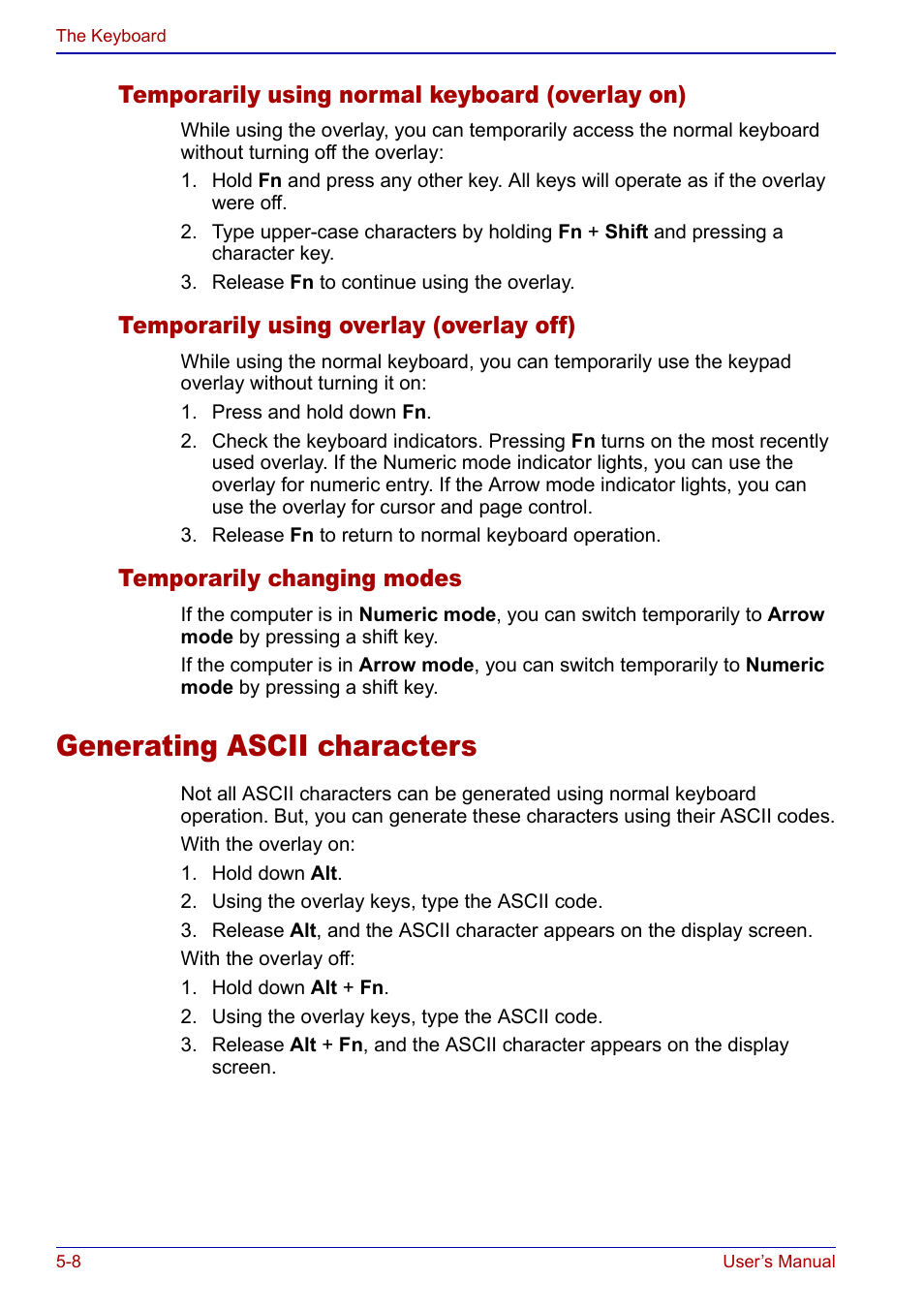 Generating ascii characters, Generating ascii characters -8 | Toshiba Qosmio F20 (PQF22) User Manual | Page 110 / 282