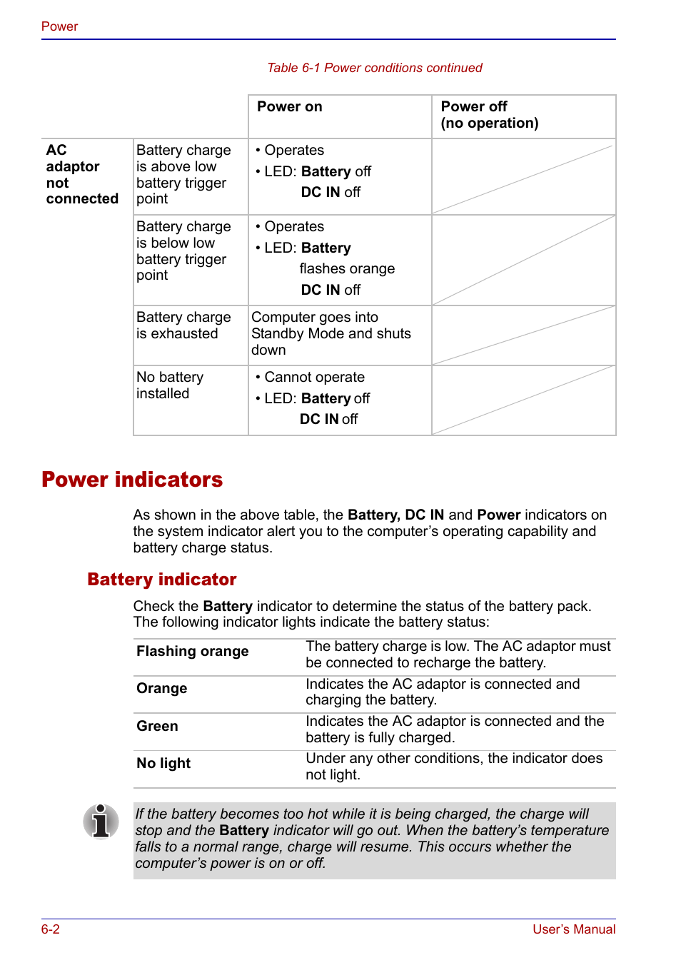 Power indicators, Power indicators -2, Battery indicator | Toshiba Qosmio F20 (PQF22) User Manual | Page 112 / 282