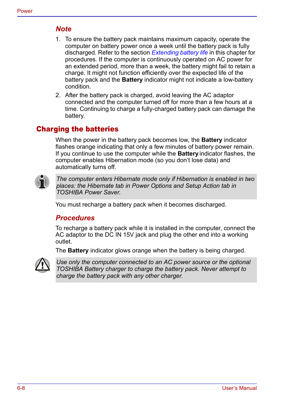 Charging the batteries | Toshiba Qosmio F20 (PQF22) User Manual | Page 118 / 282