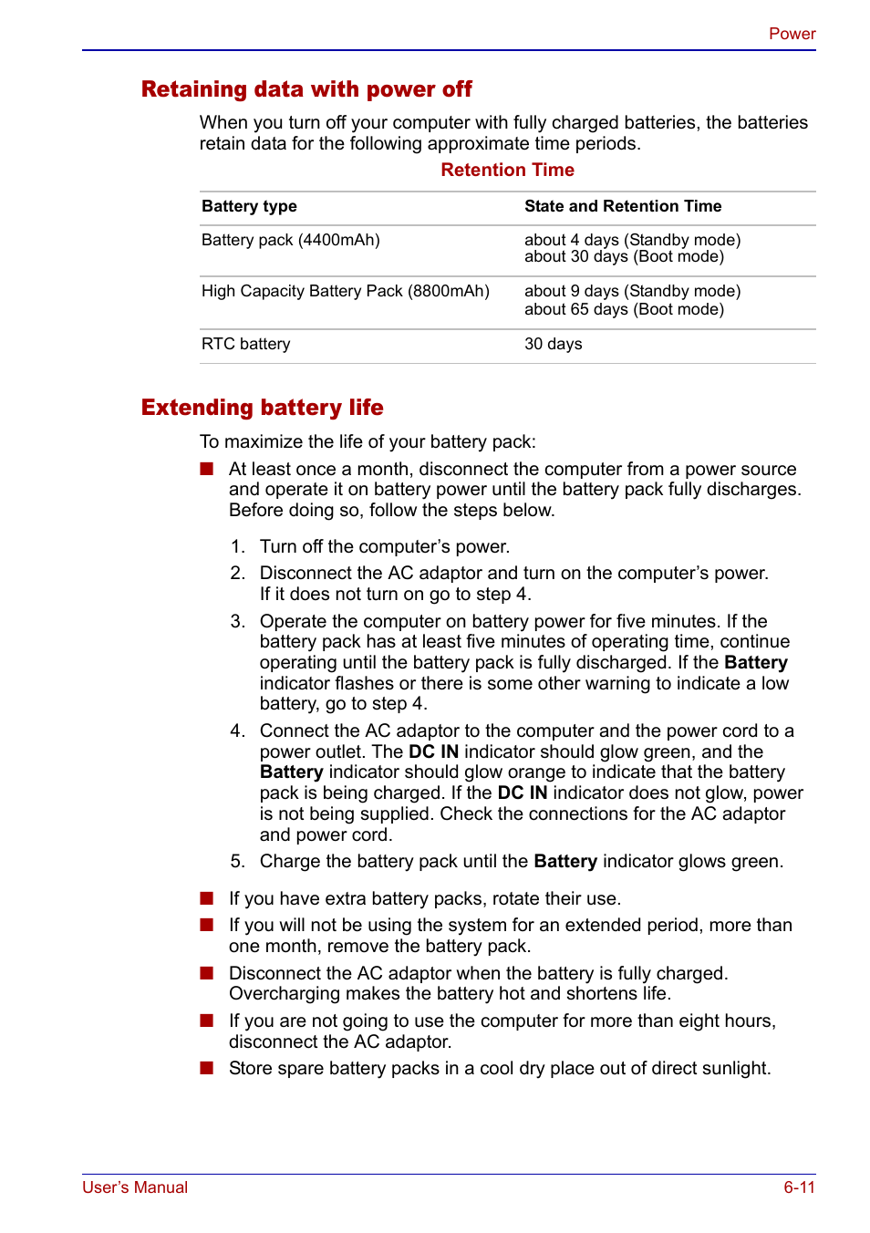 Retaining data with power off, Extending battery life | Toshiba Qosmio F20 (PQF22) User Manual | Page 121 / 282