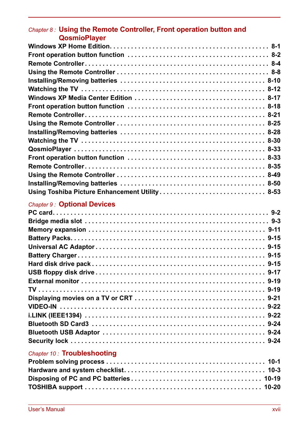Toshiba Qosmio F20 (PQF22) User Manual | Page 17 / 282