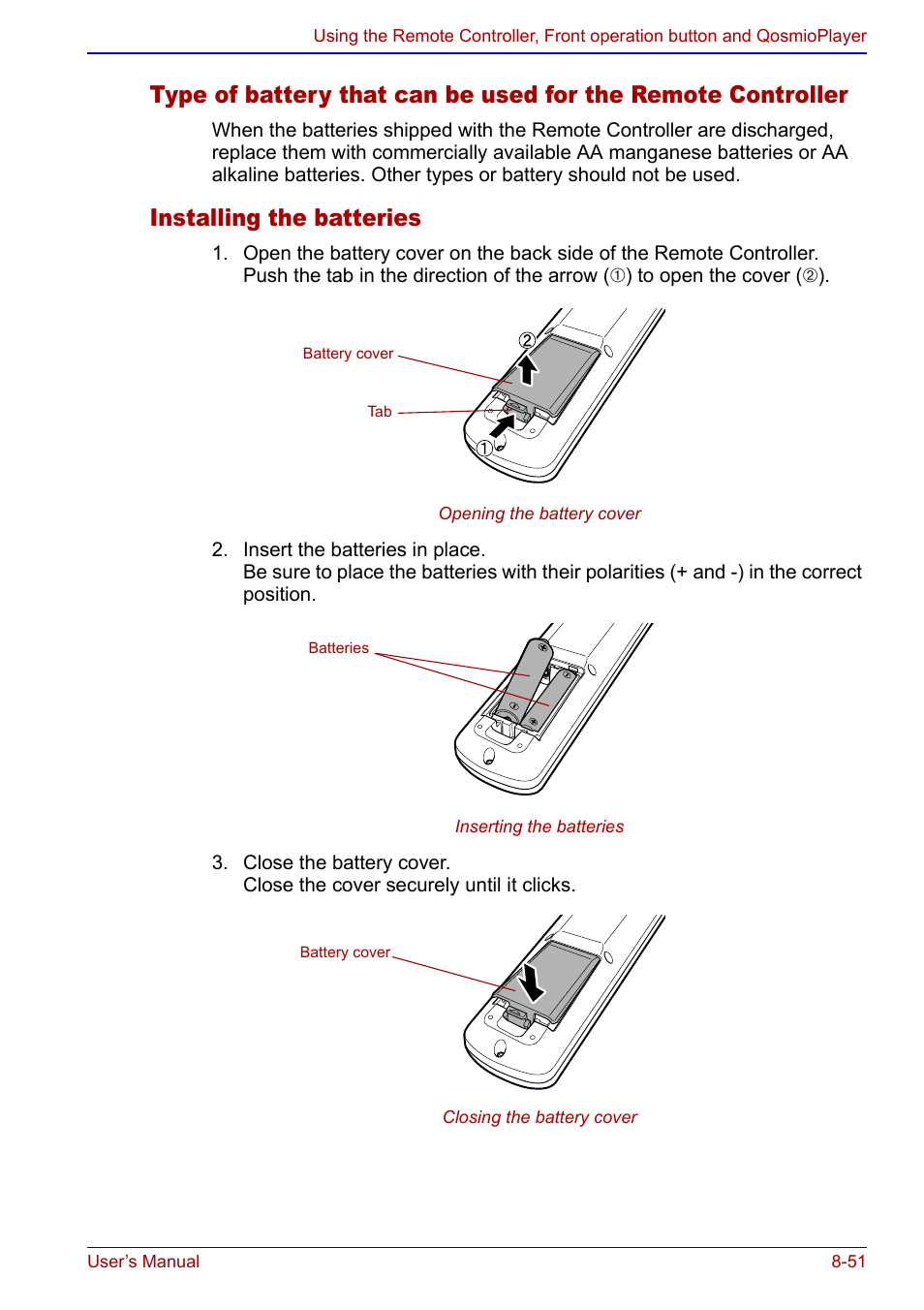 Installing the batteries | Toshiba Qosmio F20 (PQF22) User Manual | Page 185 / 282