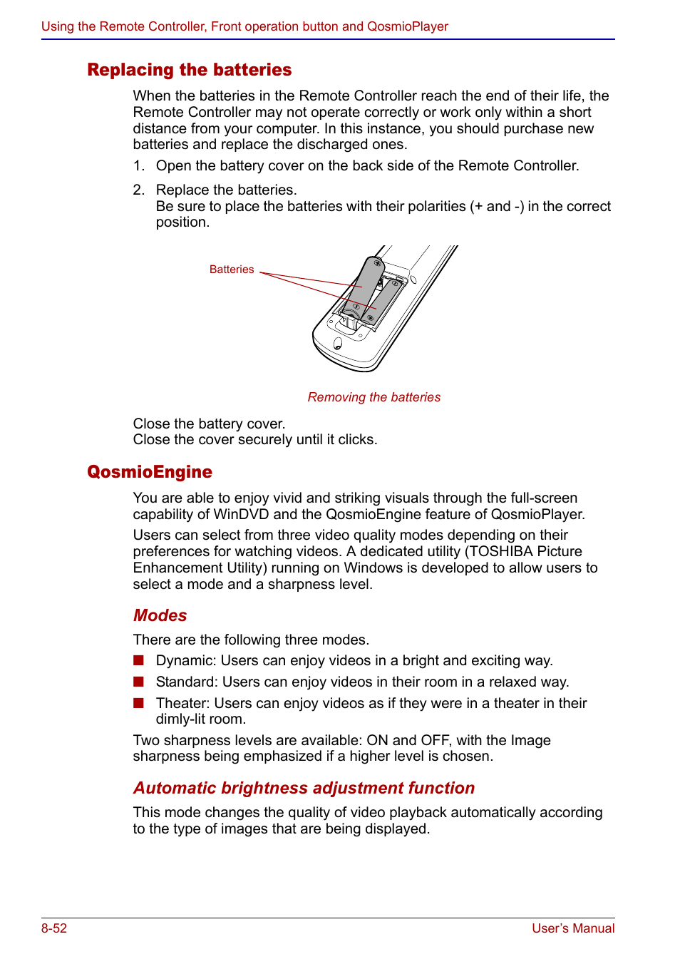 Replacing the batteries, Qosmioengine | Toshiba Qosmio F20 (PQF22) User Manual | Page 186 / 282