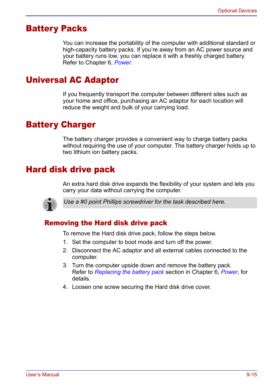 Battery packs, Universal ac adaptor, Battery charger | Hard disk drive pack | Toshiba Qosmio F20 (PQF22) User Manual | Page 207 / 282