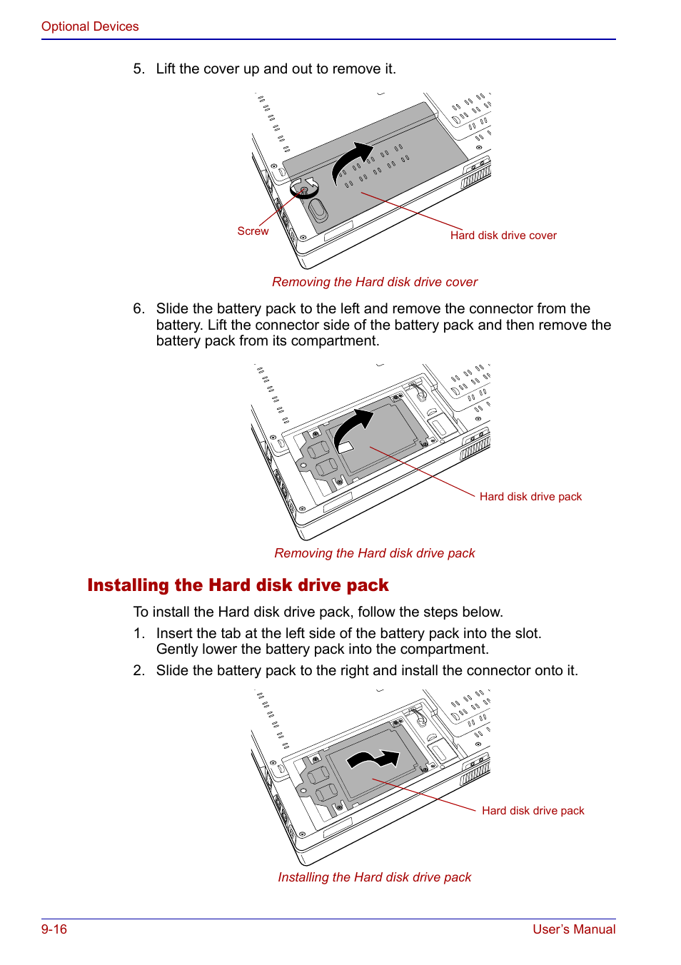Installing the hard disk drive pack | Toshiba Qosmio F20 (PQF22) User Manual | Page 208 / 282