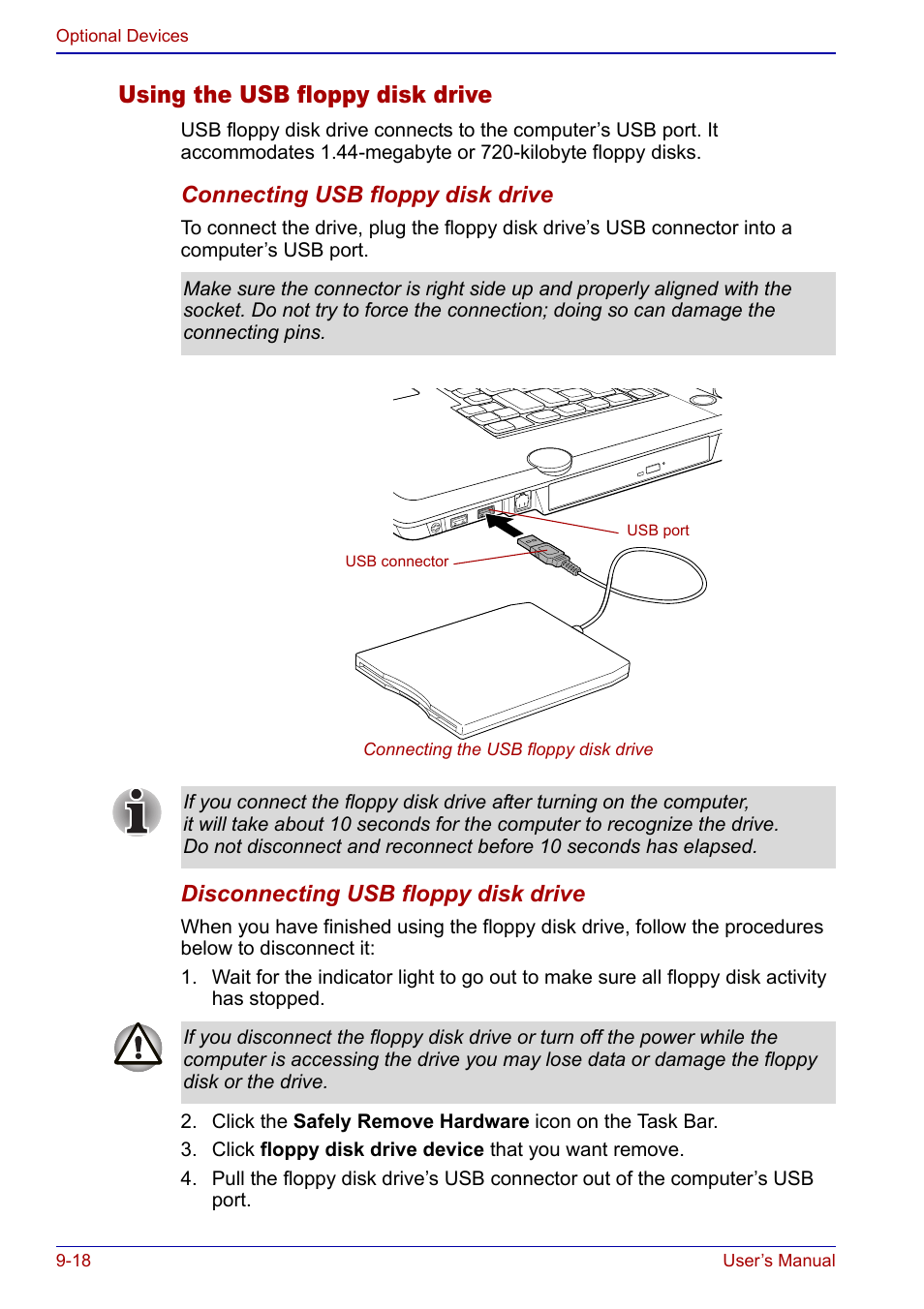 Using the usb floppy disk drive | Toshiba Qosmio F20 (PQF22) User Manual | Page 210 / 282