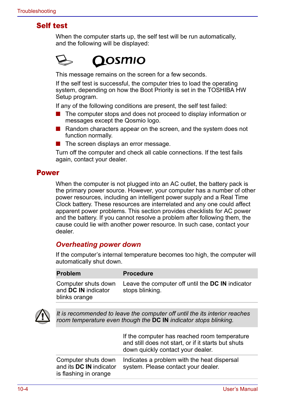 Self test, Power | Toshiba Qosmio F20 (PQF22) User Manual | Page 220 / 282