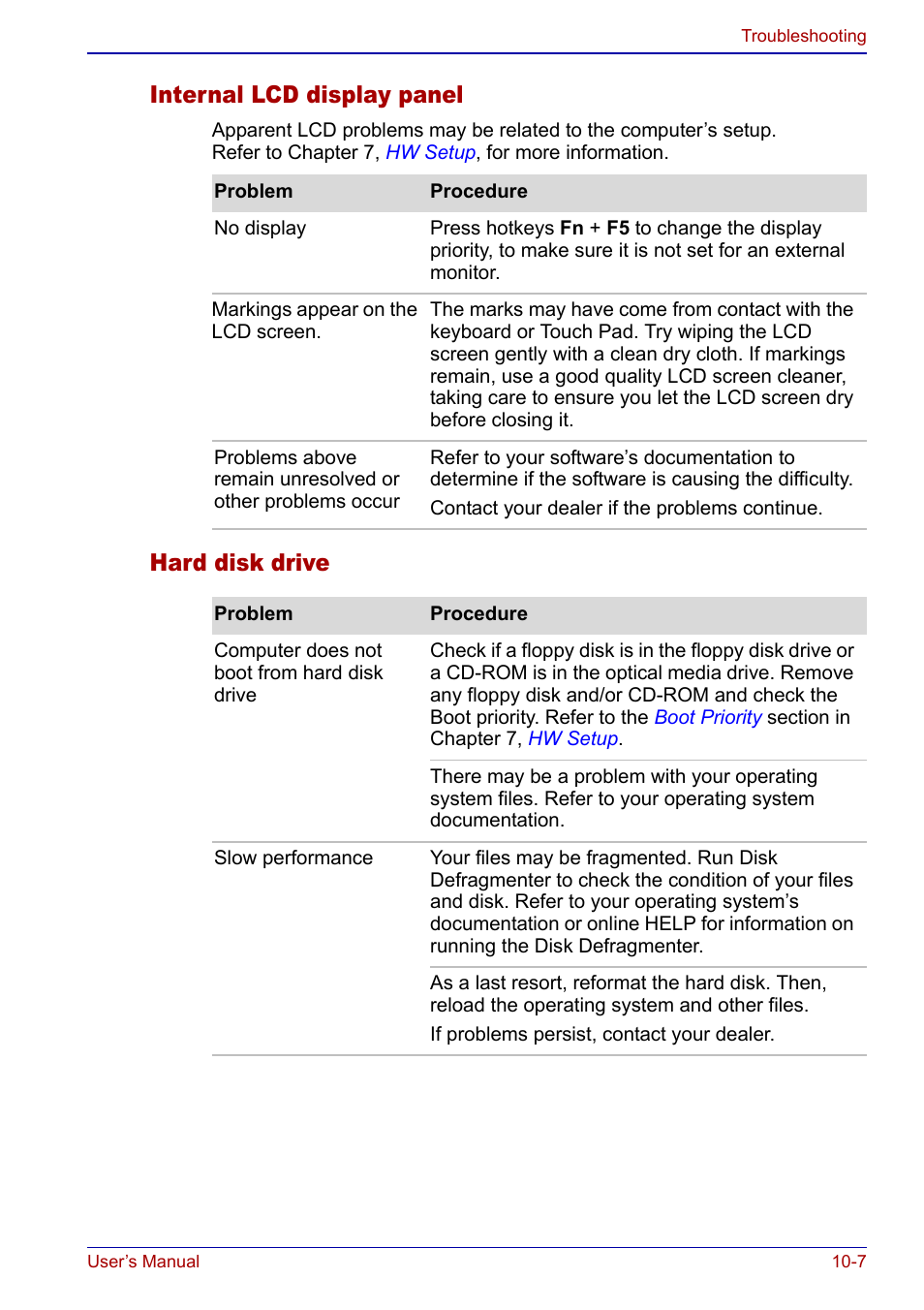 Internal lcd display panel, Hard disk drive | Toshiba Qosmio F20 (PQF22) User Manual | Page 223 / 282