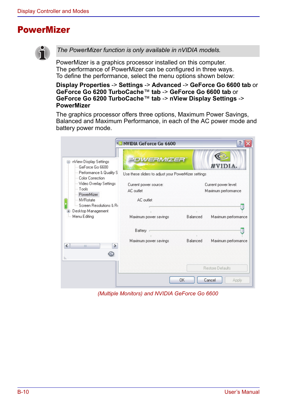 Powermizer | Toshiba Qosmio F20 (PQF22) User Manual | Page 252 / 282