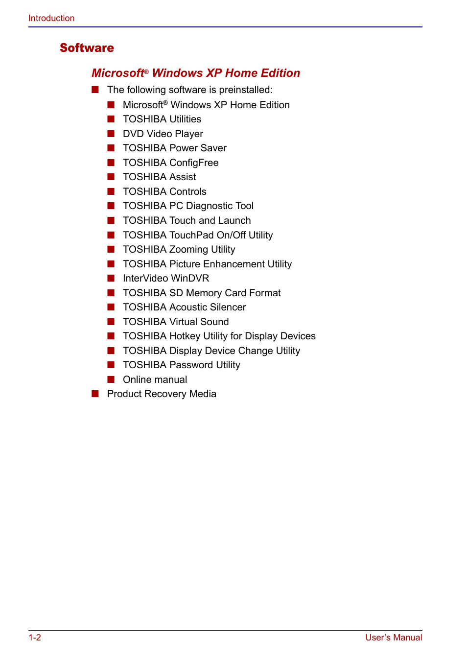 Software | Toshiba Qosmio F20 (PQF22) User Manual | Page 28 / 282