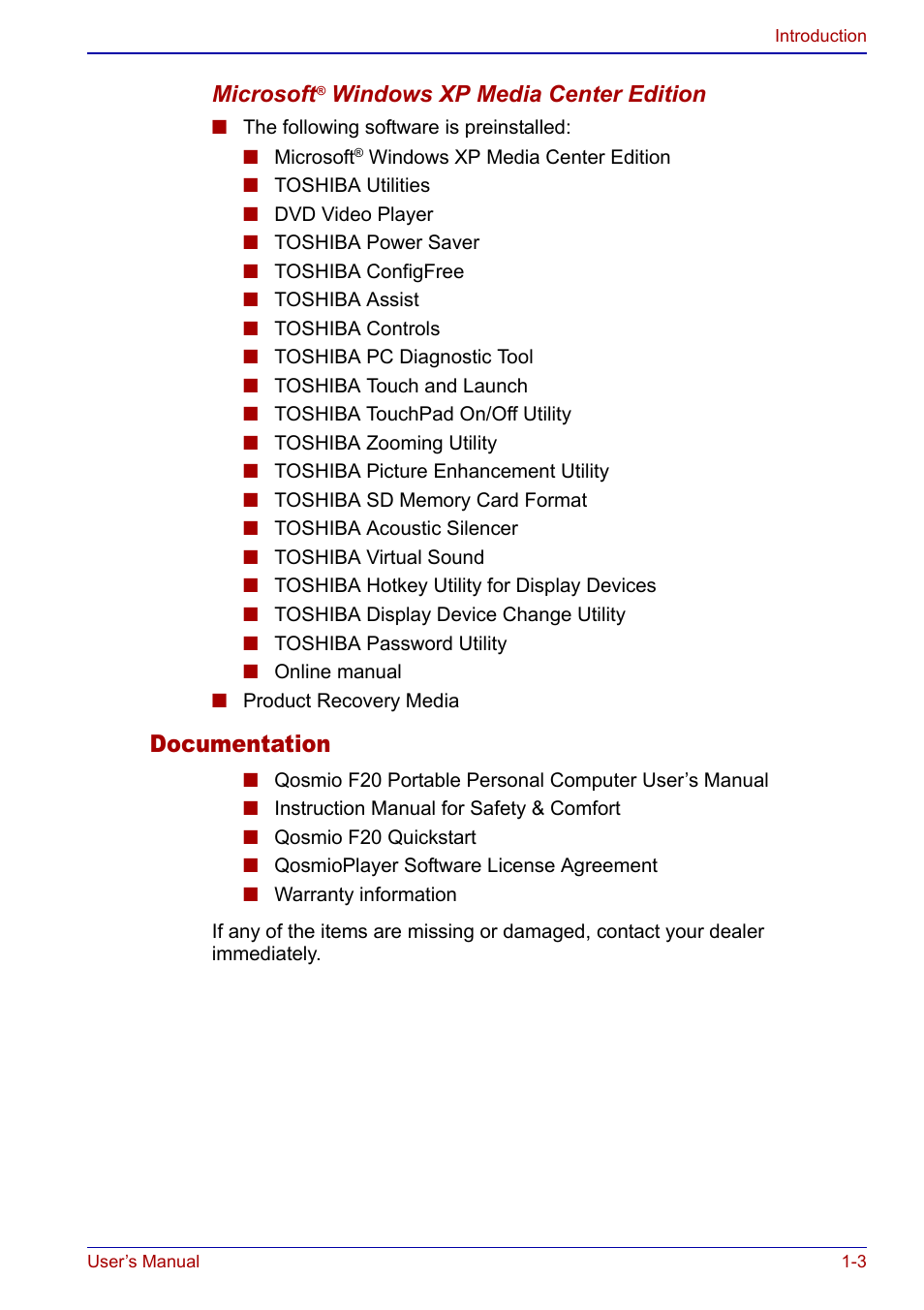 Documentation | Toshiba Qosmio F20 (PQF22) User Manual | Page 29 / 282