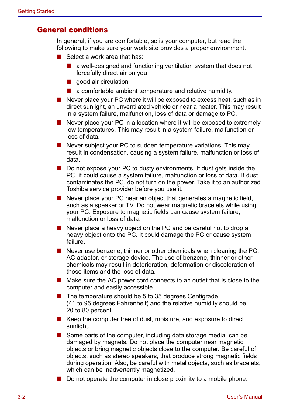 General conditions | Toshiba Qosmio F20 (PQF22) User Manual | Page 58 / 282