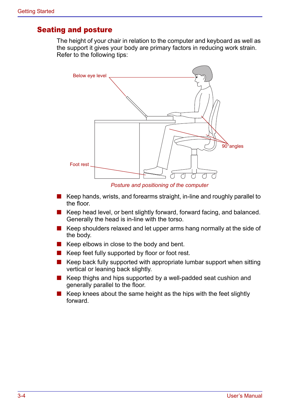 Seating and posture | Toshiba Qosmio F20 (PQF22) User Manual | Page 60 / 282