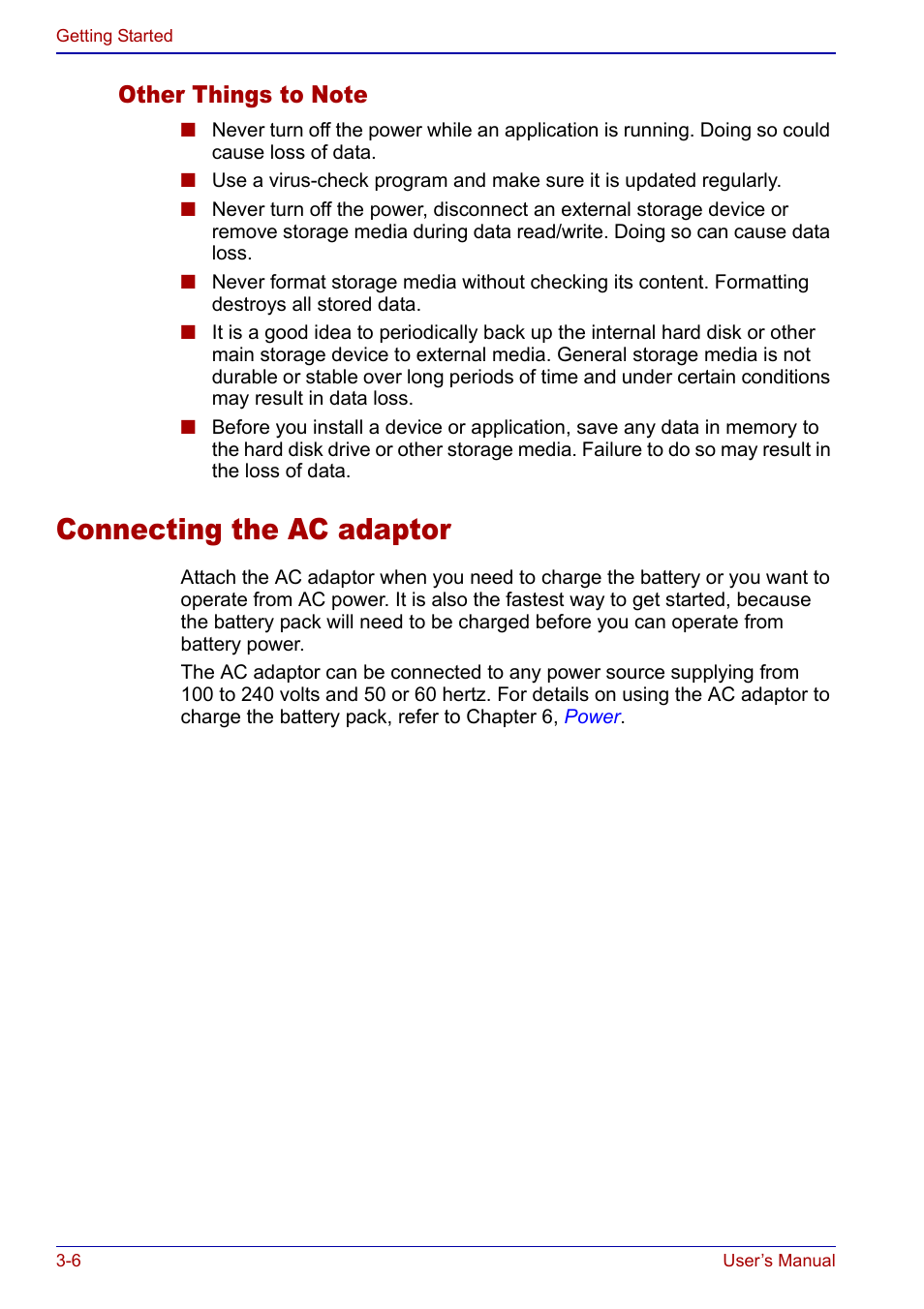 Connecting the ac adaptor, Connecting the ac adaptor -6 | Toshiba Qosmio F20 (PQF22) User Manual | Page 62 / 282
