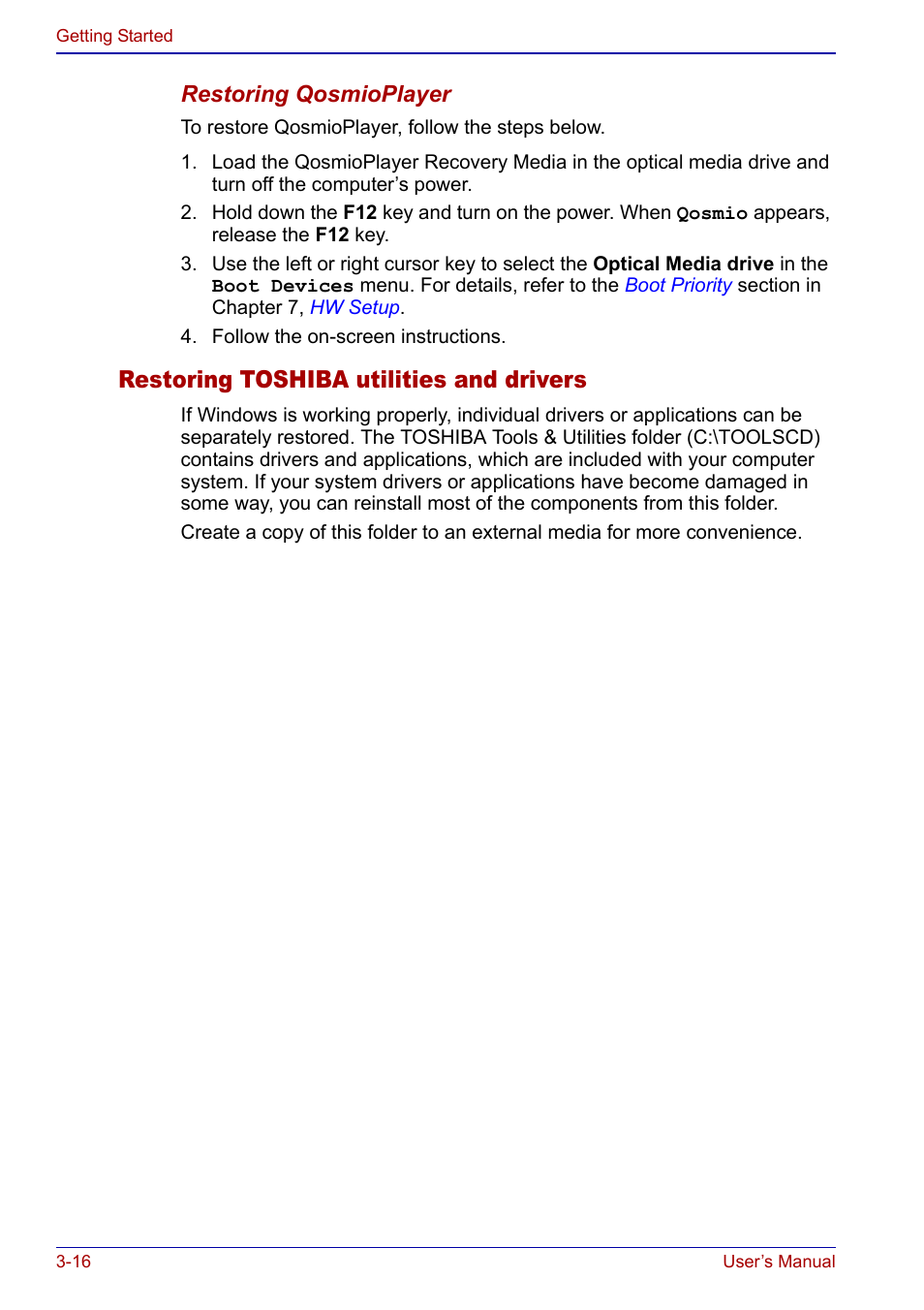 Restoring toshiba utilities and drivers | Toshiba Qosmio F20 (PQF22) User Manual | Page 72 / 282