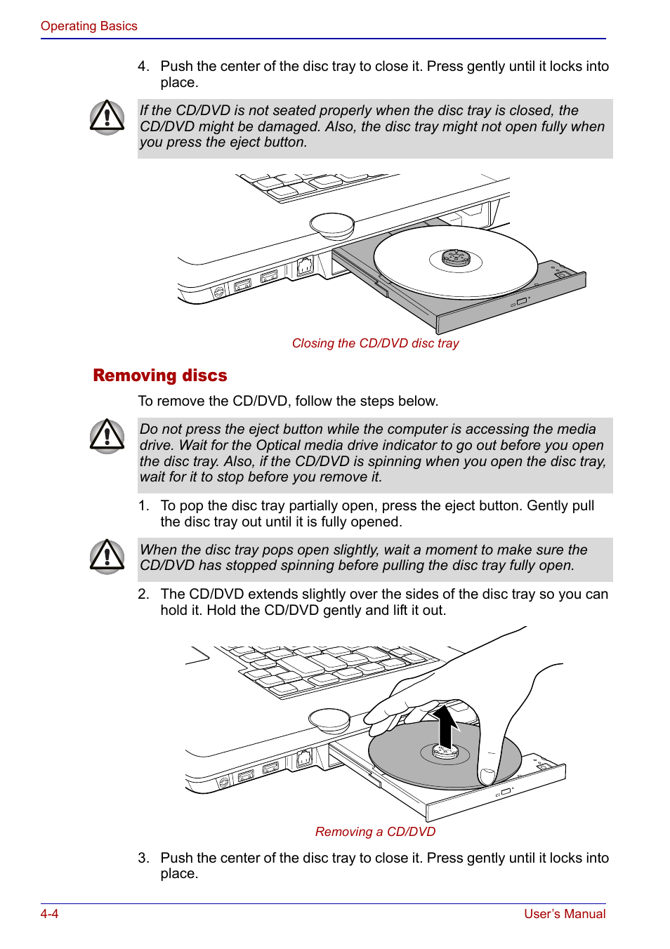 Removing discs | Toshiba Qosmio F20 (PQF22) User Manual | Page 76 / 282