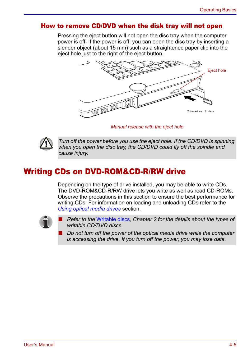 Writing cds on dvd-rom&cd-r/rw drive, Writing cds on dvd-rom&cd-r/rw drive -5, Writing cds on | Dvd-rom&cd-r/rw drive | Toshiba Qosmio F20 (PQF22) User Manual | Page 77 / 282