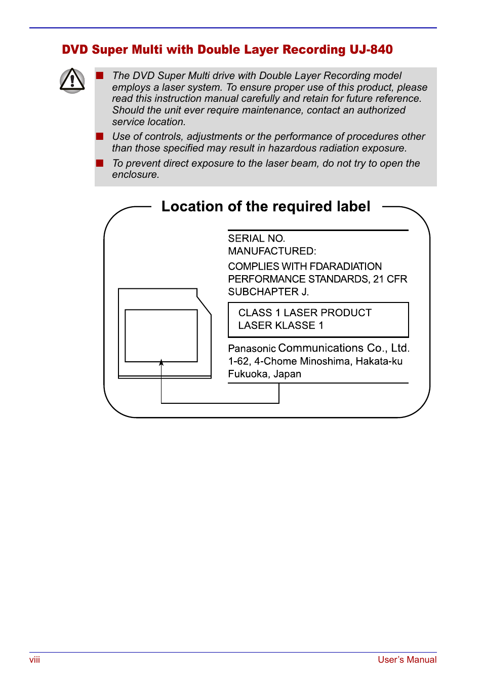 Dvd super multi with double layer recording uj-840 | Toshiba Qosmio F20 (PQF22) User Manual | Page 8 / 282
