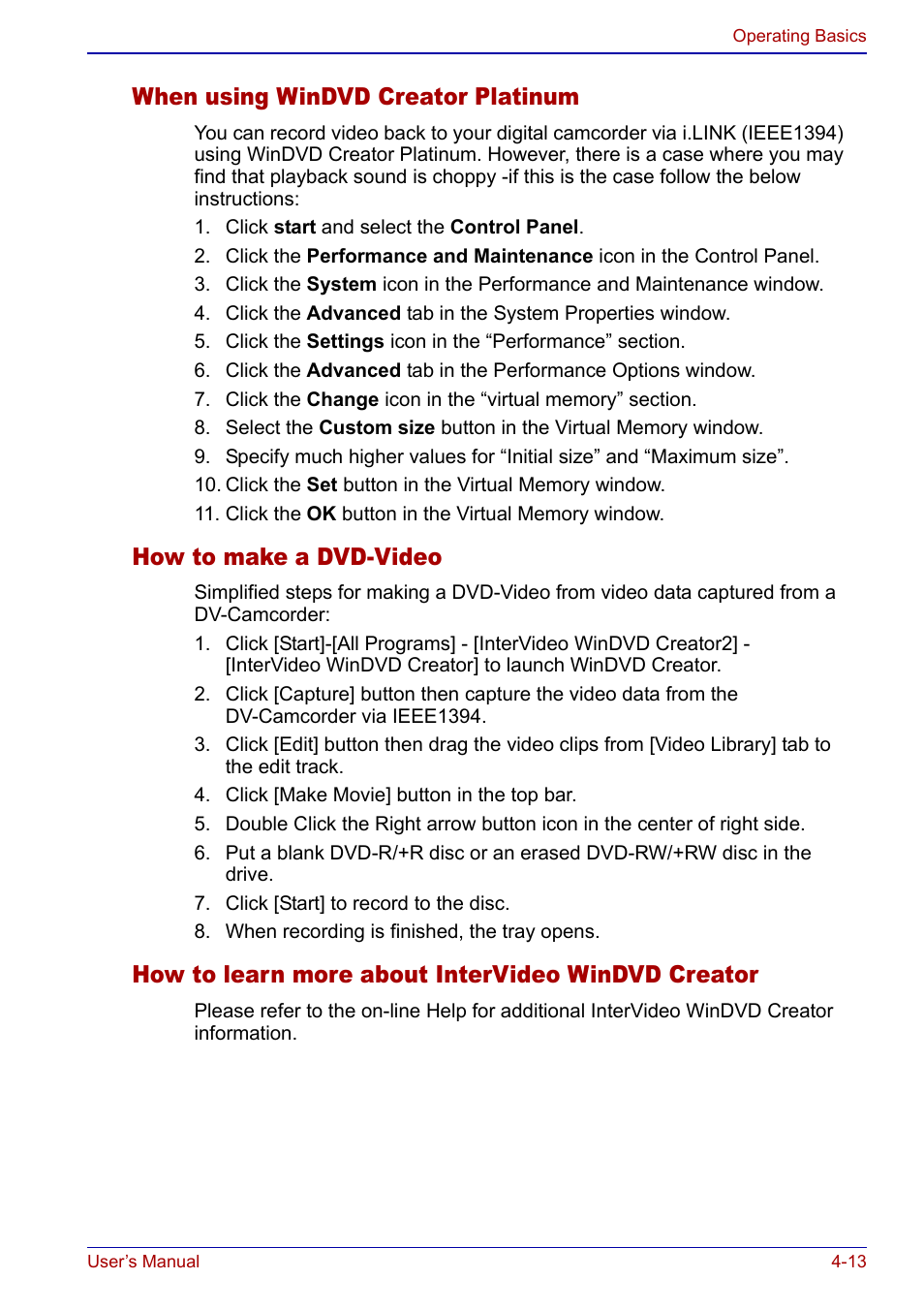 When using windvd creator platinum, How to make a dvd-video, How to learn more about intervideo windvd creator | Toshiba Qosmio F20 (PQF22) User Manual | Page 85 / 282
