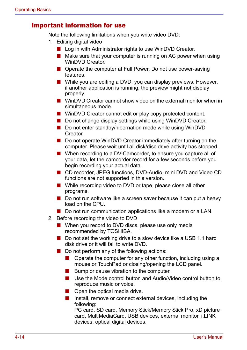 Important information for use | Toshiba Qosmio F20 (PQF22) User Manual | Page 86 / 282