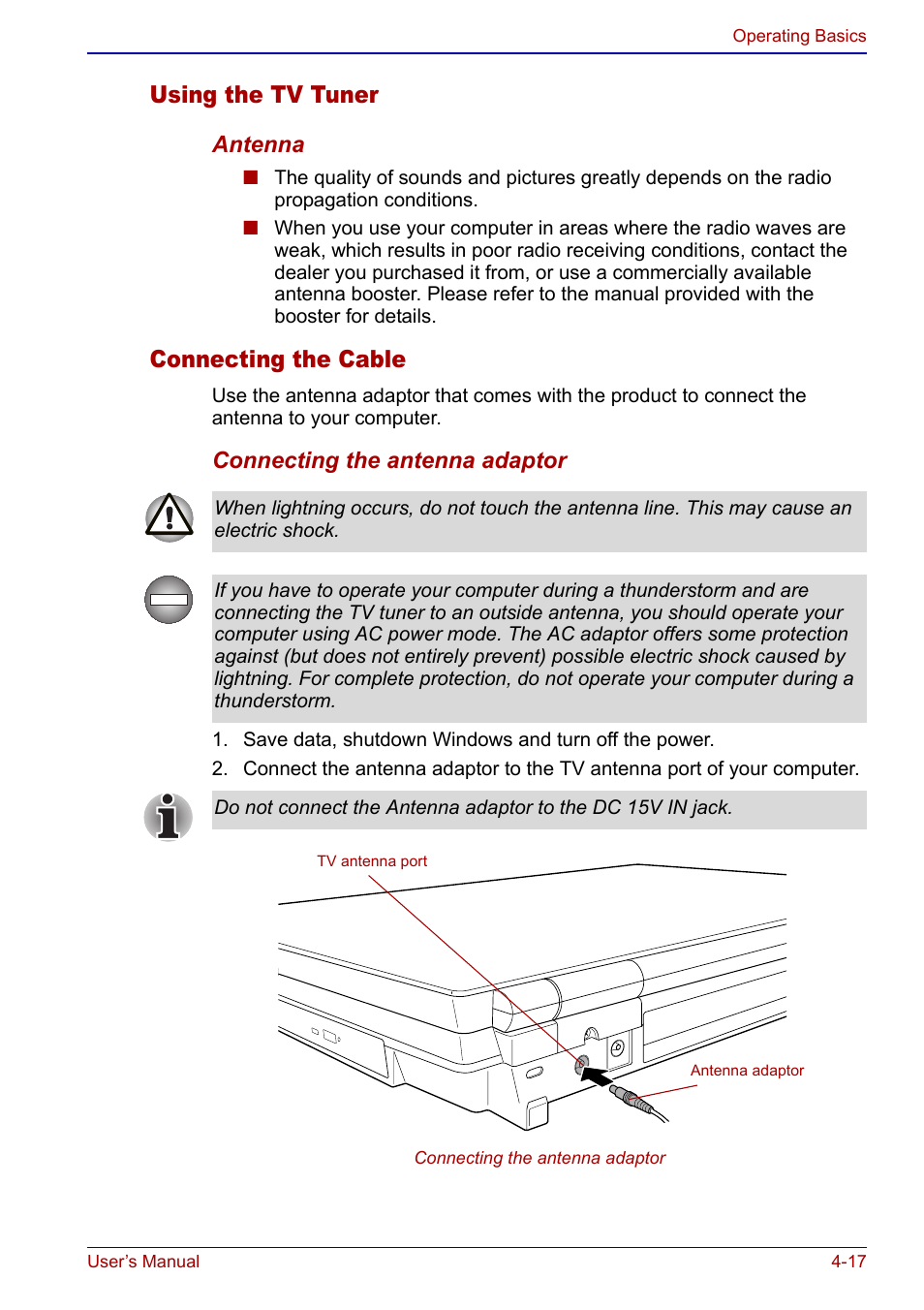 Using the tv tuner, Connecting the cable | Toshiba Qosmio F20 (PQF22) User Manual | Page 89 / 282
