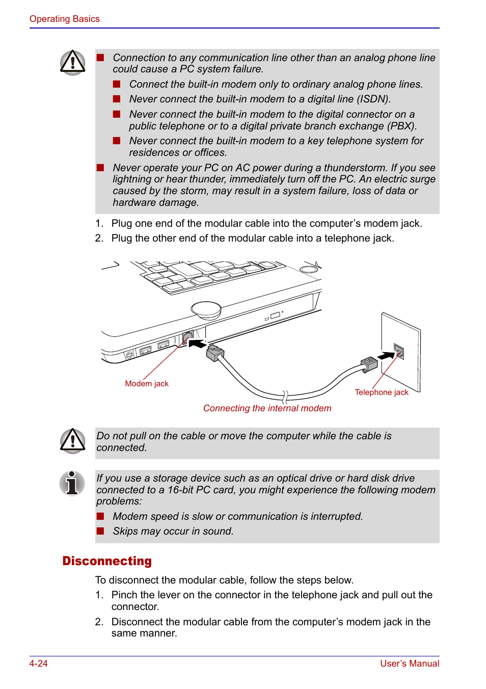 Disconnecting | Toshiba Qosmio F20 (PQF22) User Manual | Page 96 / 282