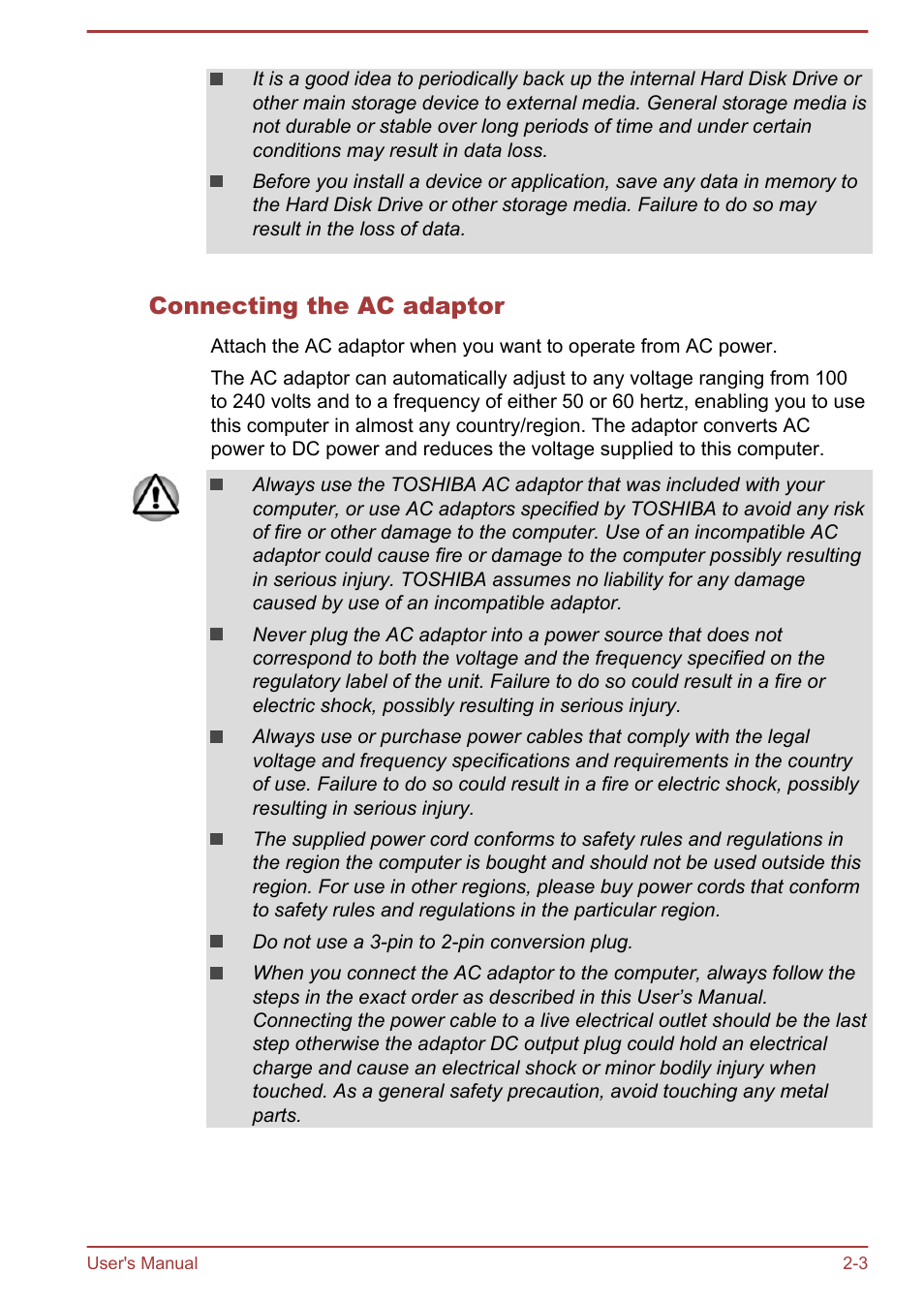 Connecting the ac adaptor | Toshiba PX30t-C User Manual | Page 21 / 142