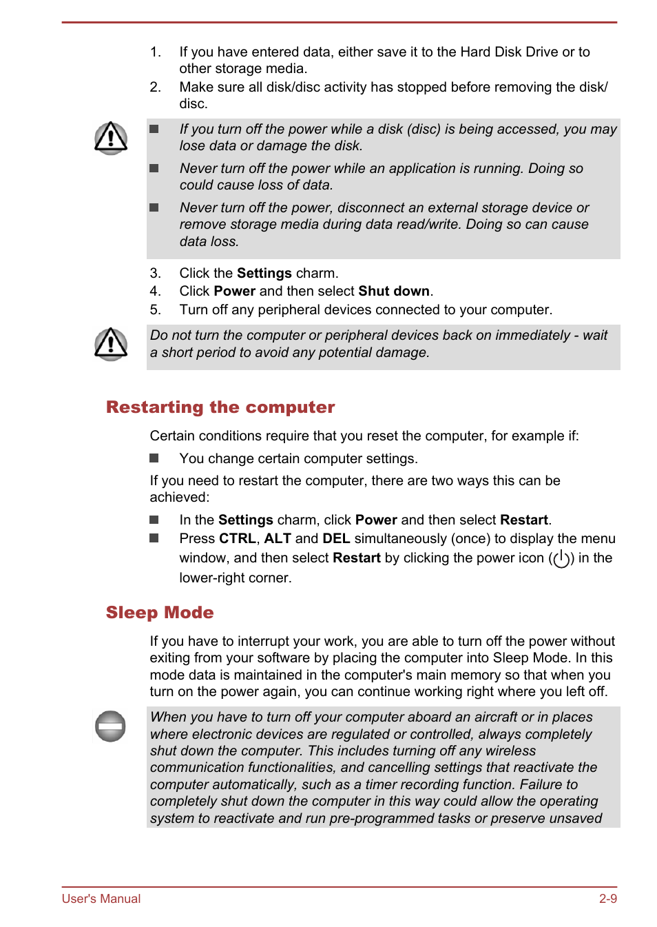 Restarting the computer, Sleep mode | Toshiba PX30t-C User Manual | Page 27 / 142