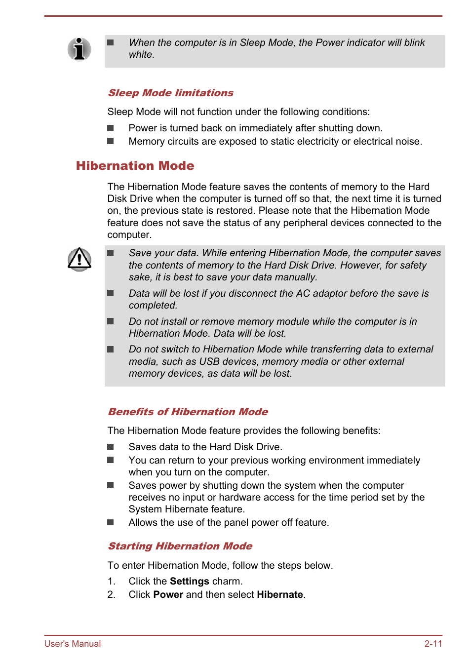 Hibernation mode | Toshiba PX30t-C User Manual | Page 29 / 142