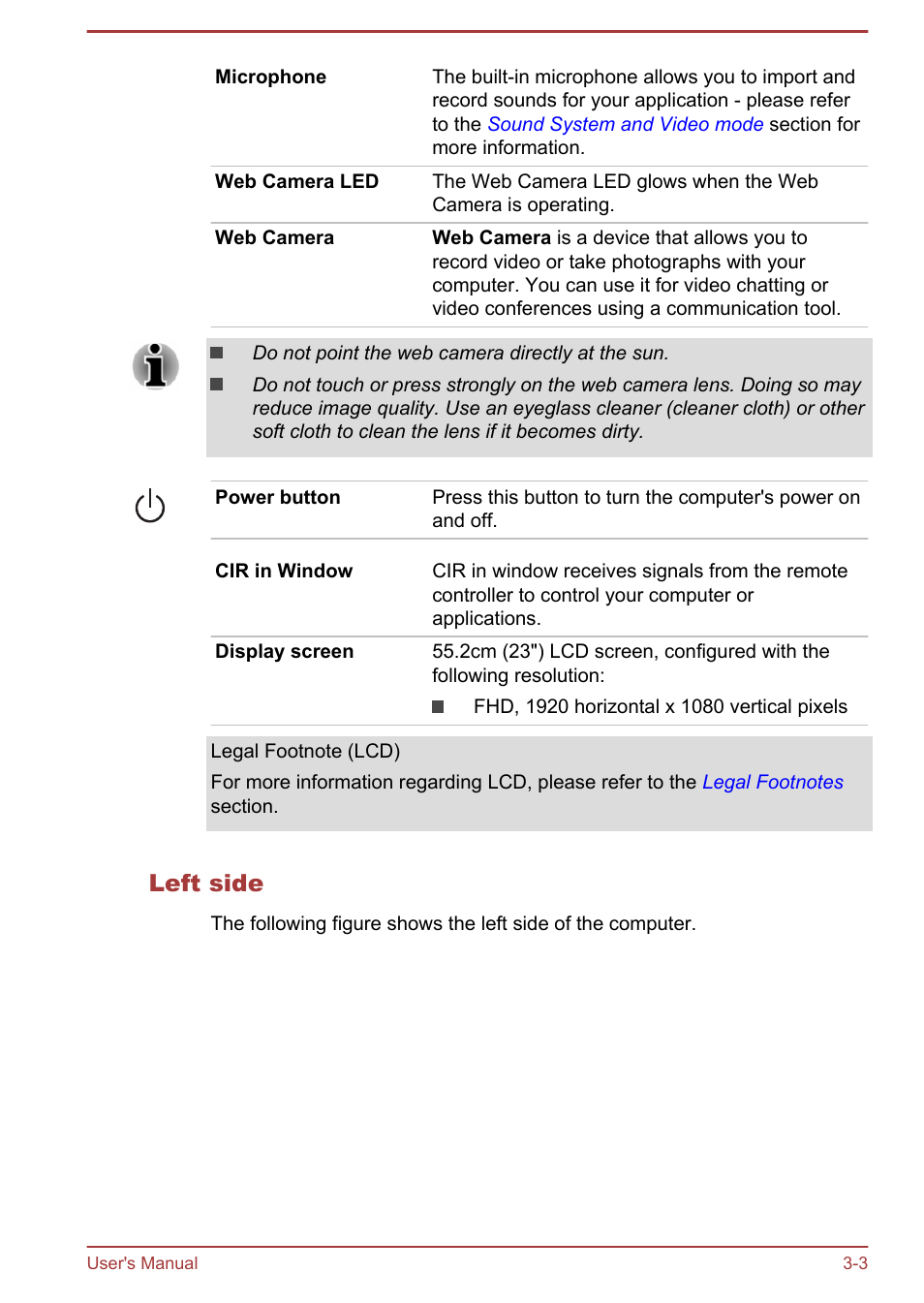 Left side | Toshiba PX30t-C User Manual | Page 33 / 142