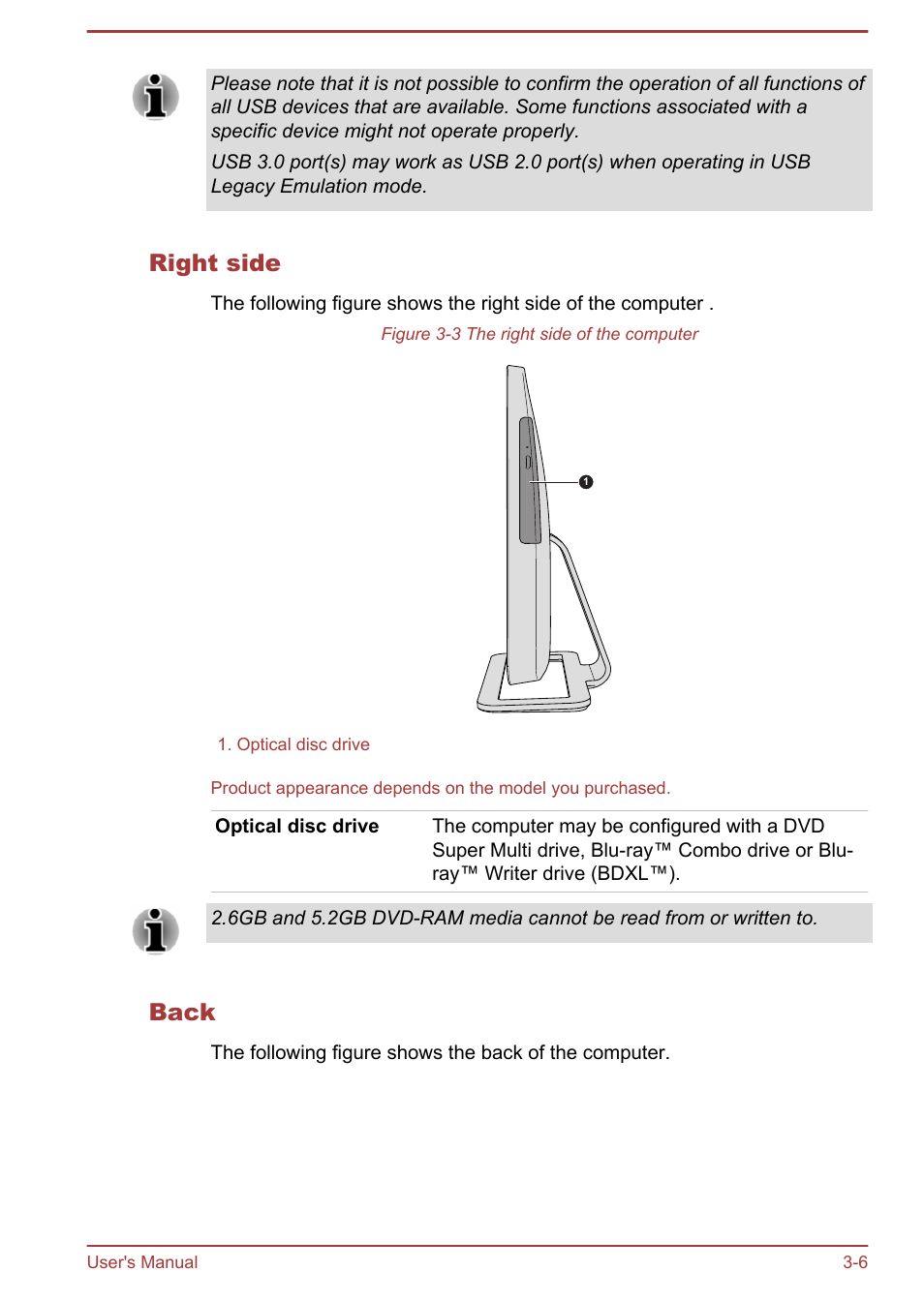 Right side, Back | Toshiba PX30t-C User Manual | Page 36 / 142
