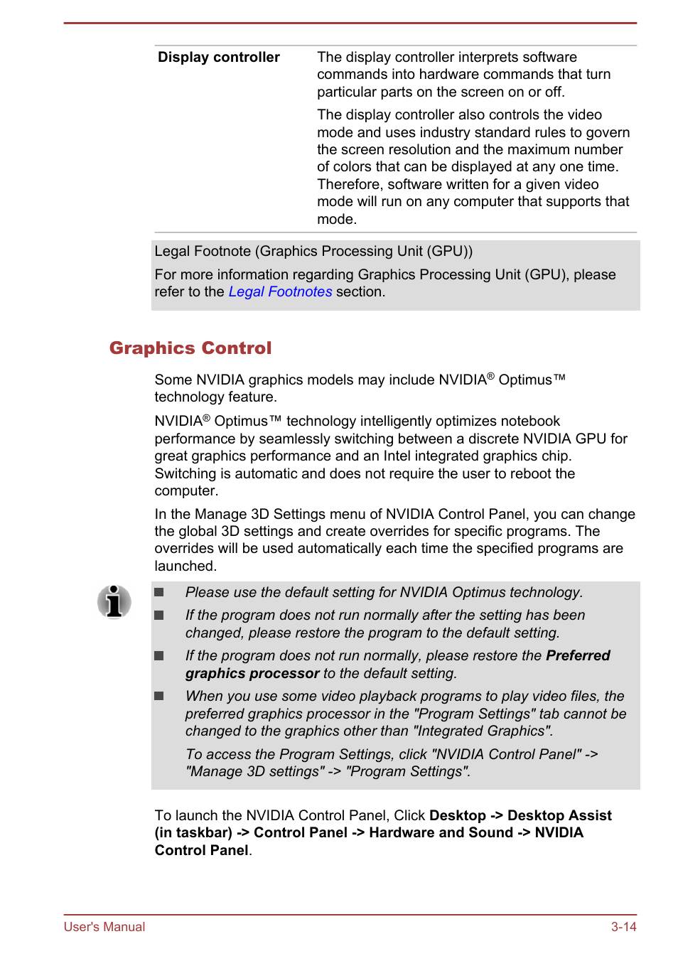 Graphics control | Toshiba PX30t-C User Manual | Page 44 / 142